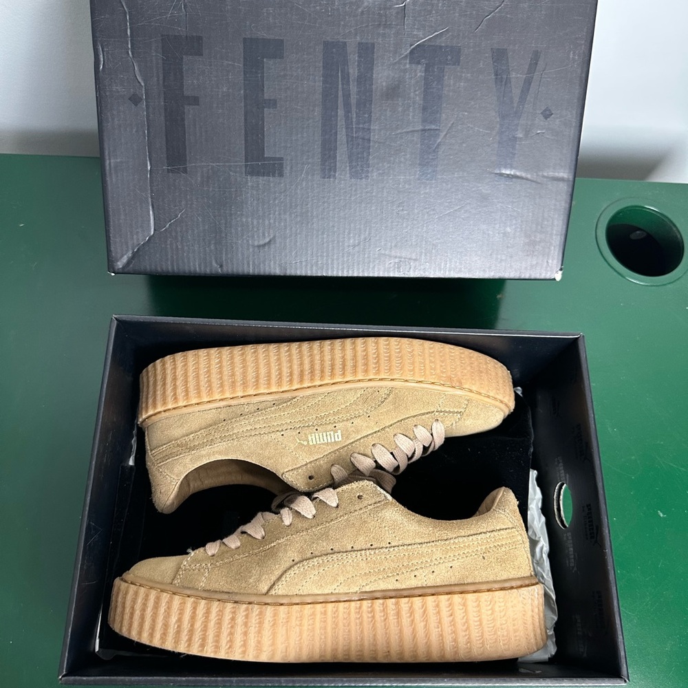 Puma Fenty Beige Suede Platform Shoes